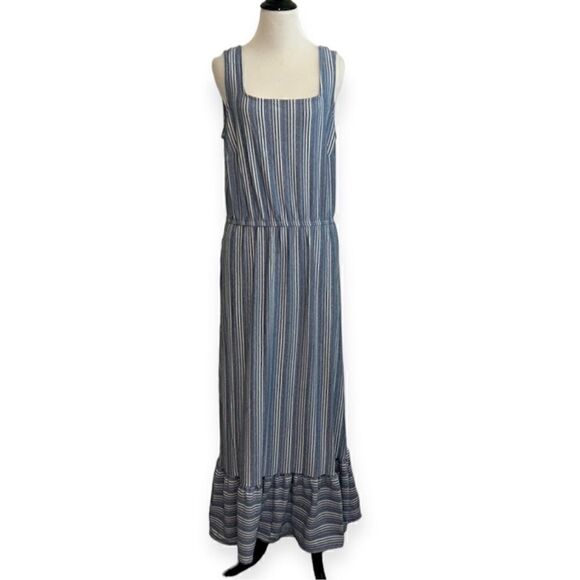 LANE BRYANT- Plus Blue Striped Soft Knit Sleeveless Maxi Dress Ruffle Hem, 18/20 - Picture 2 of 13